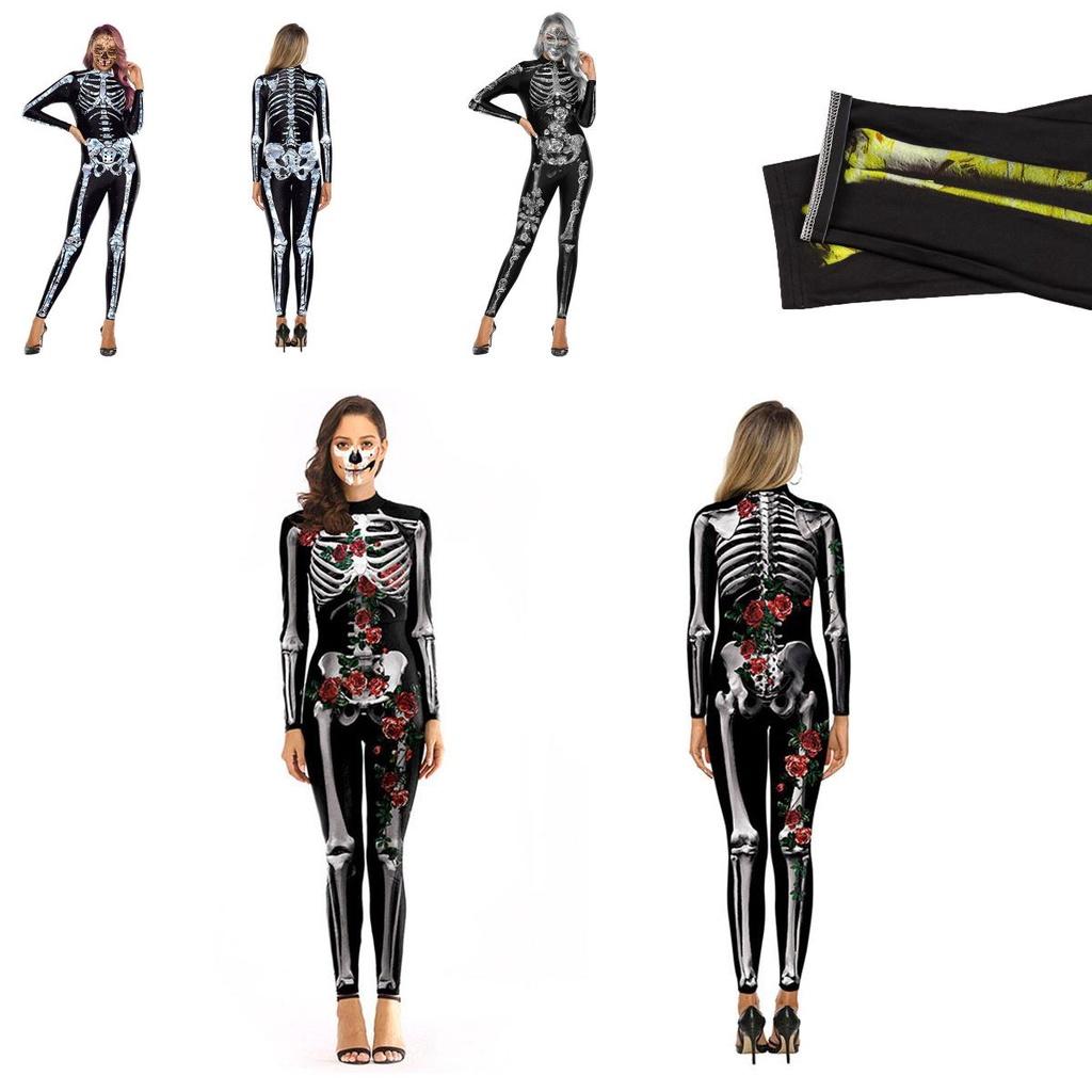 Fashionable Skeleton Jumpsuit For Women With Long Sleeves And Zipper Design
