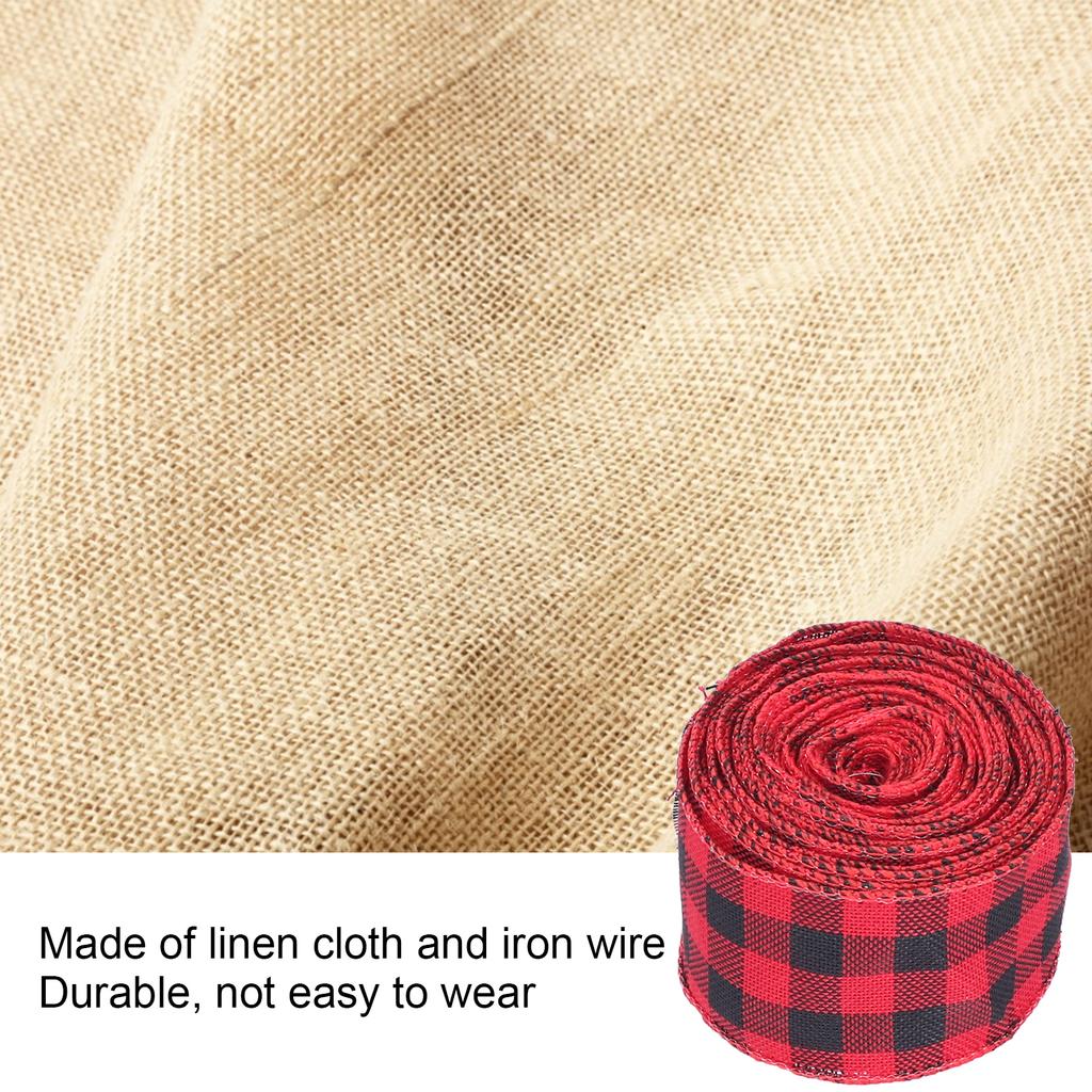 5m Christmas Wired   Ribbon Decorative Plaid Ribbon for Home   Gift Wrapping Crafts(Black Red )