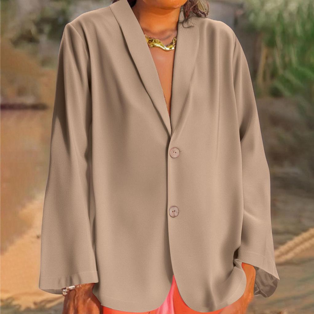 Women's Fashion Solid Color V-neck Long Sleeve Button Casual Cardigan Coat