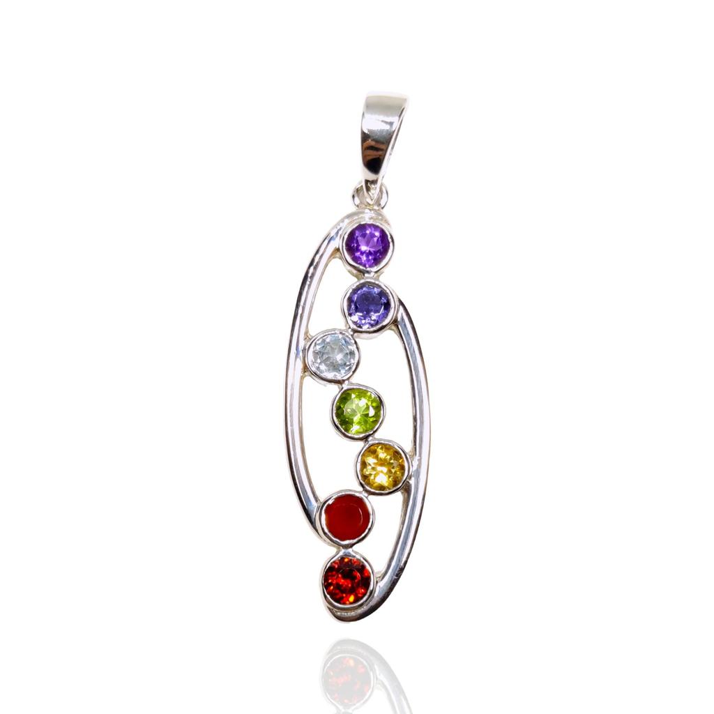 7 Chakra Pendant, 925 Sterling Silver Gemstone Pendant, Multi-Stone Pendant, Spiritual Jewelry, Chakra Healing Pendant, Yoga jewelry