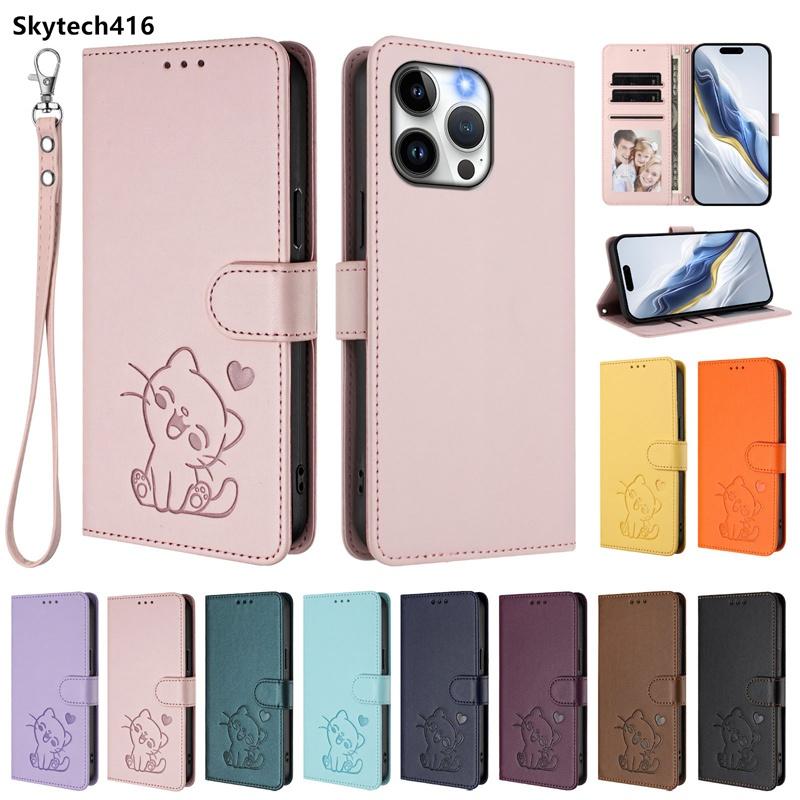Case For Honor 9X 10i 20 20E 50 60 SE 70 80 GT 90 Lite Pro Smart 5G Flip Phone Casing Cute Cat Shockproof Protection Card Slot Leather Wallet Cover