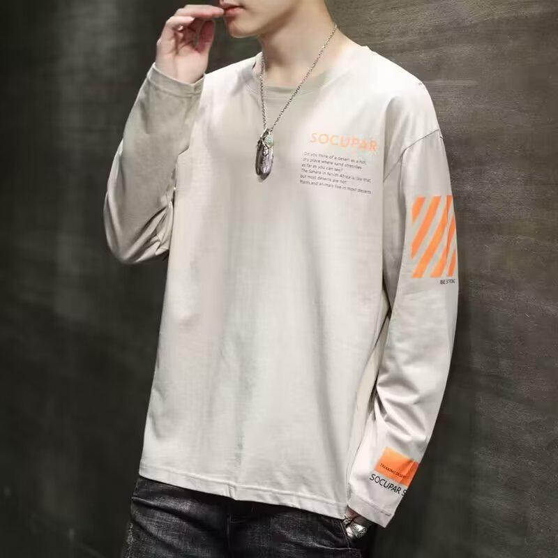 Men's Korean Style Long-Sleeve Slim Round Neck Sweater Shirt for Spring