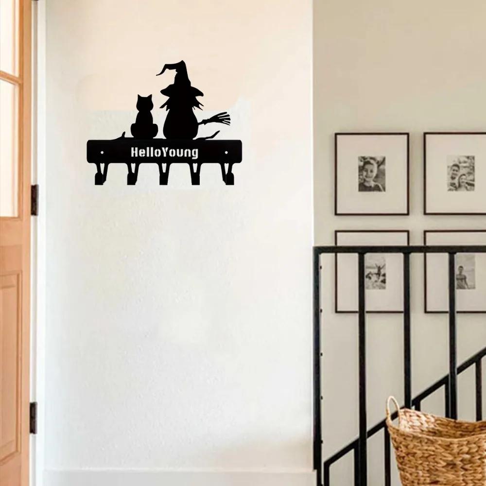 1pc Witch and Cat Metal Key Holder Wall Hook Art Decorative Accessories for Wall Mounting, Keychain