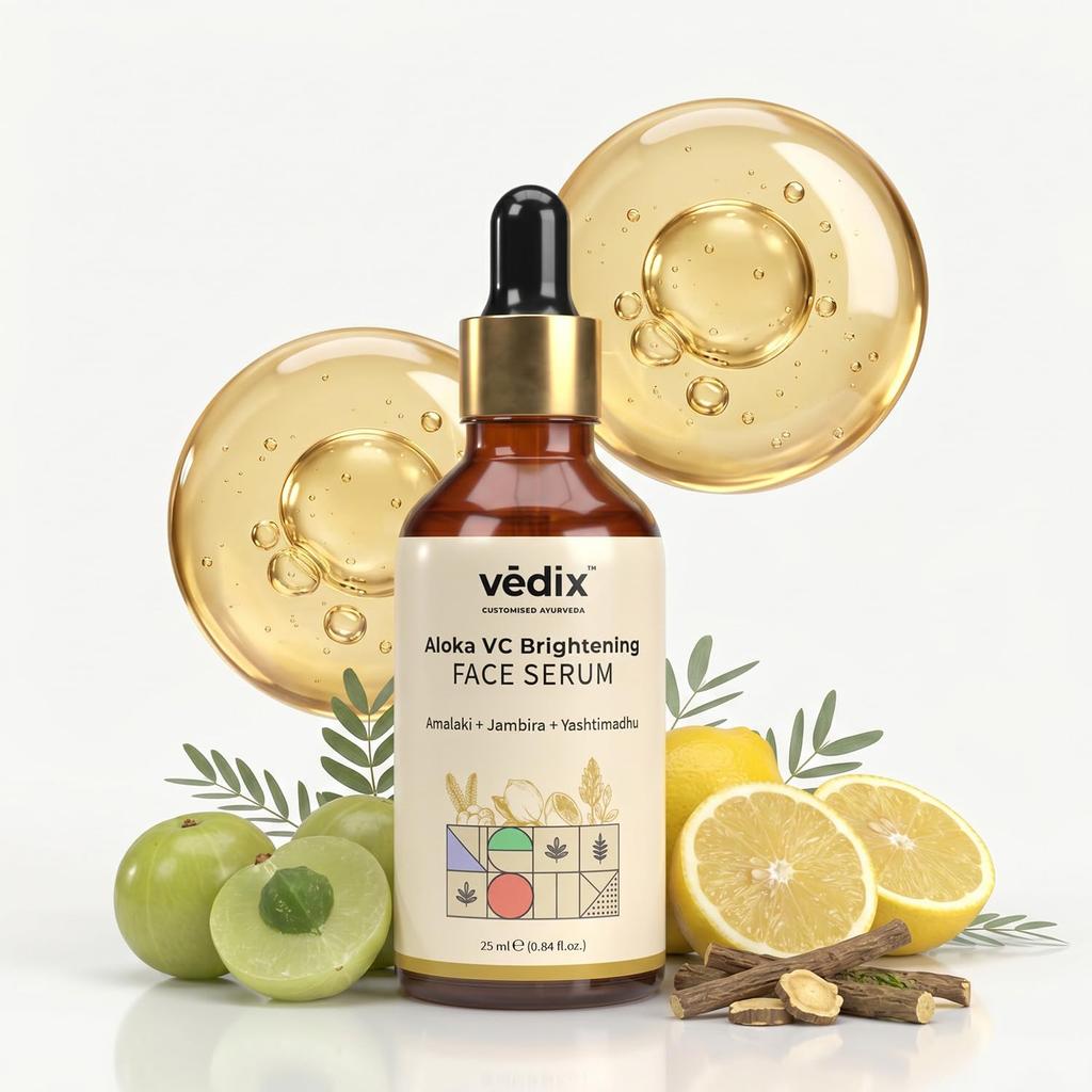 Vedix Aloka Ayurvedic Glow & Brightening Face Serum for Tanned Skin | Vitamin C Serum with Amla, Yashtimadhu & Lemon | Helps Reduce Tan, Dullness &