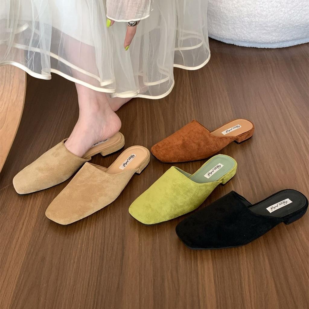 Zapatillas de Mujer Marca Bailamos Moda Zapatos Muller de Punta Cuadrada Tacón Bajo de Lujo para Señora Zapatillas de Exterior Moda Verano Chanclas Versátiles