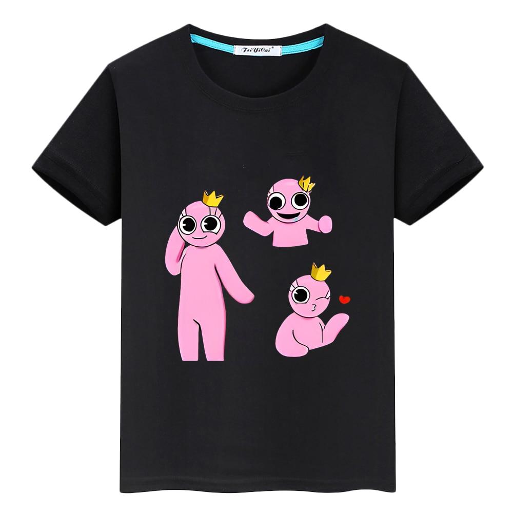 

Футболка Kawaii из 100% хлопка Rainbow Friend для мальчиков и девочек, короткие футболки с круглым вырезом в стиле аниме, цельные летние повседневные топы y2k, детская одежда