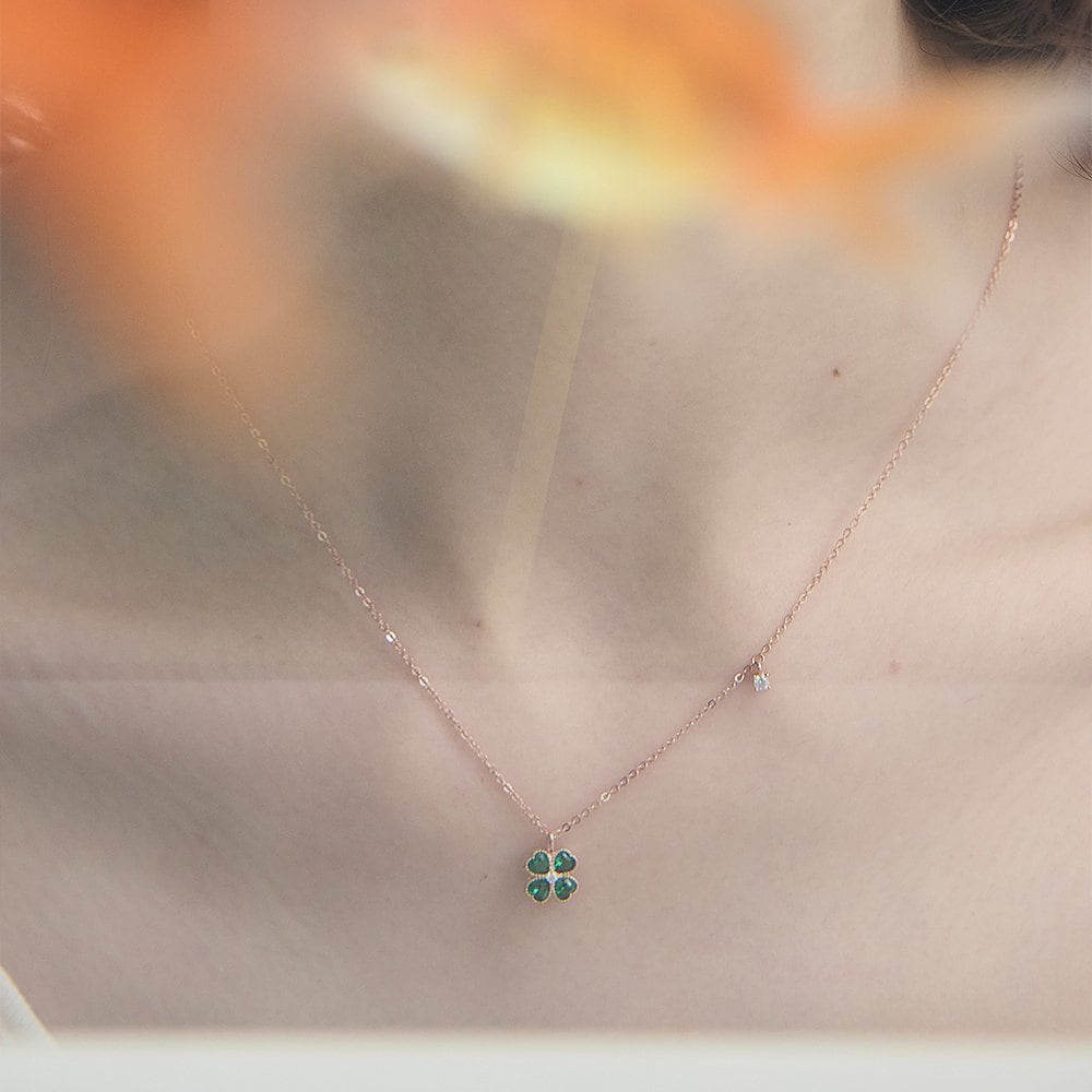 [Rosemont] Silver Green Clover Necklace Ra24C28A