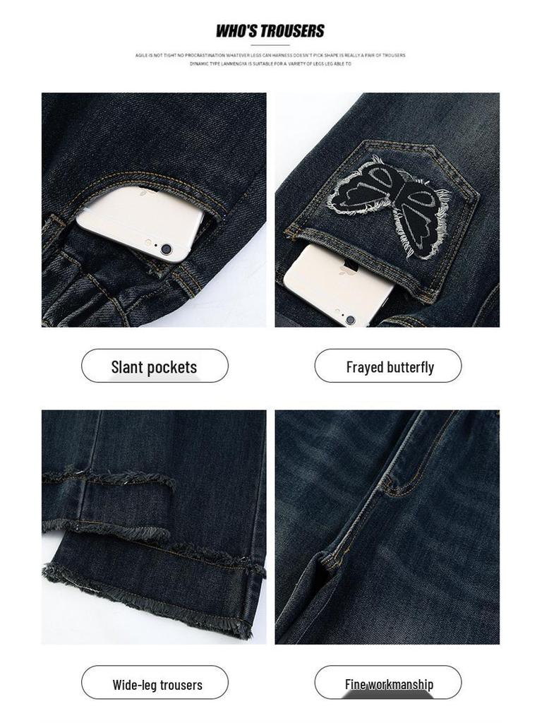 2025 Dżinsy z szerokimi nogawkami dla dziewcząt – Styl wiosenno-jesienny, Luźne spodnie z prostymi nogawkami dla dzieci