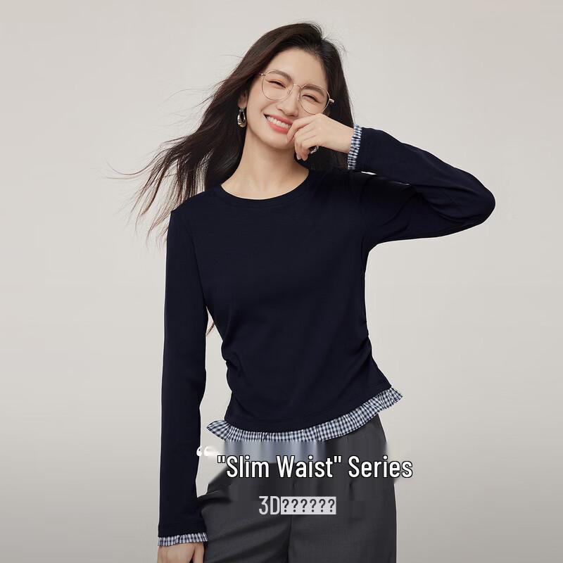 Women's Plaid Lace Patchwork Long Sleeve Fake Two-Piece T-shirt
