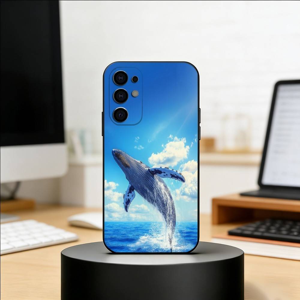 Ocean Blue Whale Phone Case For Samsung S25,S24,S21,S22,S23,S30,Ultra,S20,Plus,Fe,Lite,Note,10,Black Cover