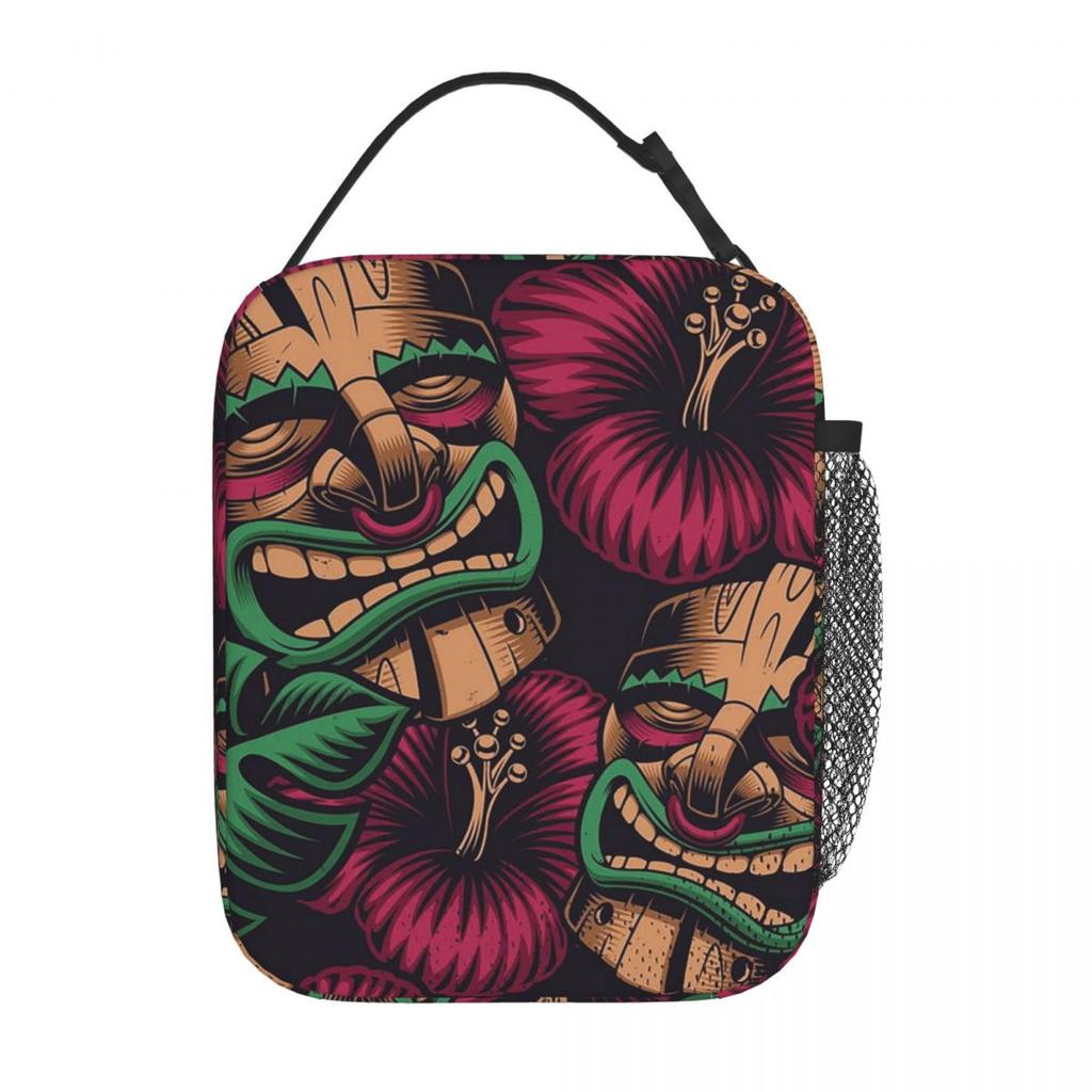 Bronze Cartoon Tribal Face Insulated Lunch Bag for Women Children Leakproof Food Boxes Thermal Lunch Box Tote