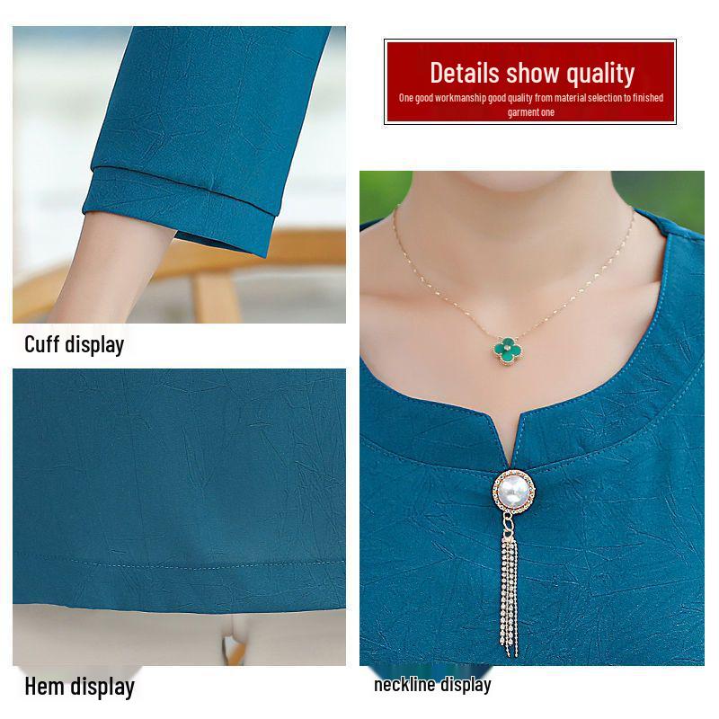 Stylish Spring Two-Piece Set for Middle-Aged Women - Loose Short-Sleeved Top & Bottom