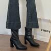 Autumn Winter Square Toe Women High Heel Ankle Boots Street Style Elastic Slim Mordern Short Botas De Mujer