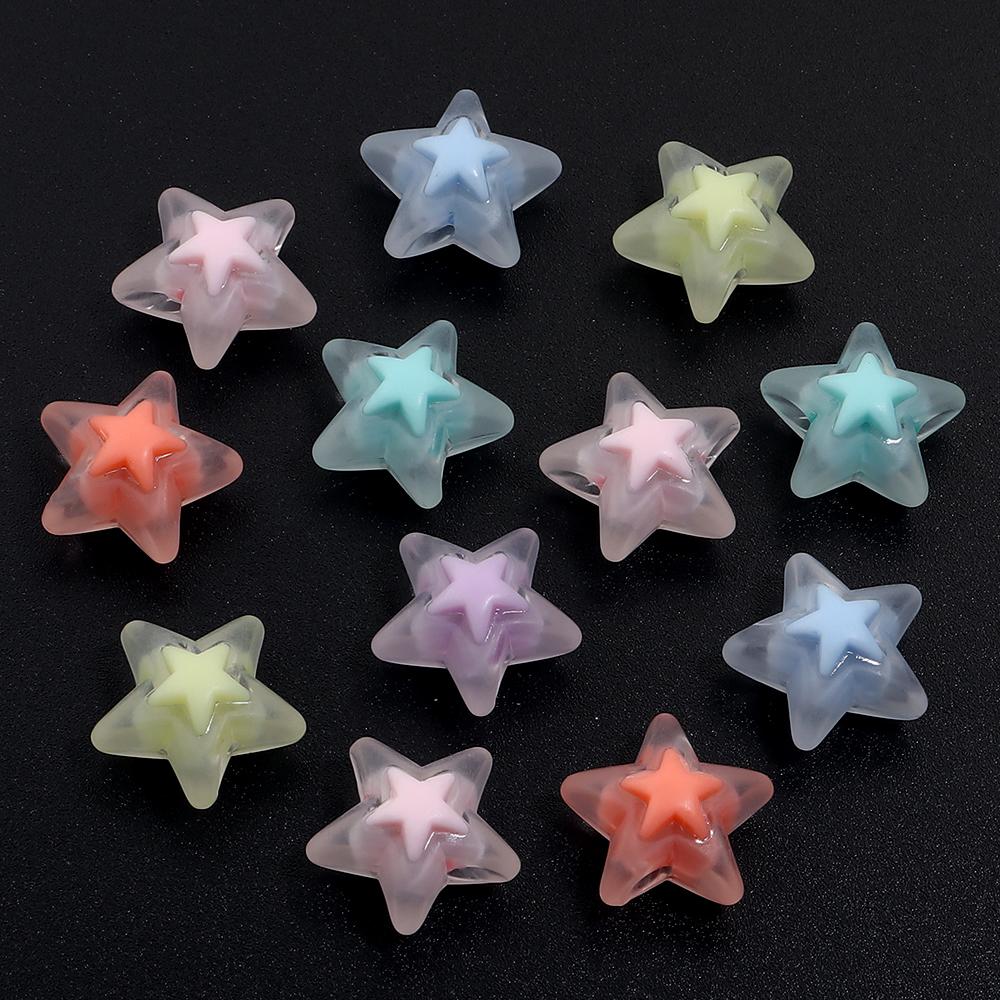 50pcs 16mm Acrylic Star Beads Colorful Transparent Loose Beads For Jewelry Making DIY Bracelet Necklace Phone Key Chain Supplies