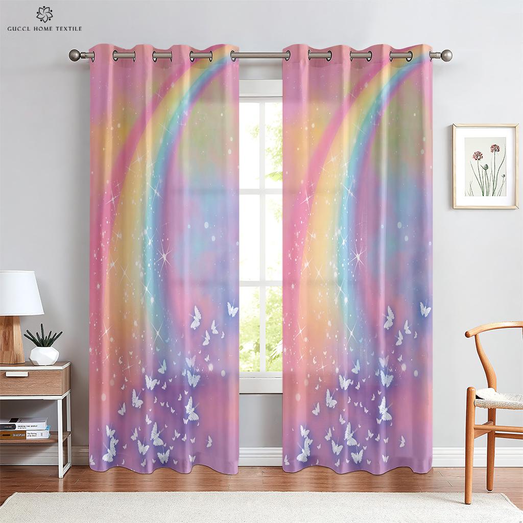 Cartoon Window Curtains, Rainbow Unicorn, Cartoon Curtains, Marble Pattern, Living Room, Balcony, Kitchen, Outdoor Decorative
