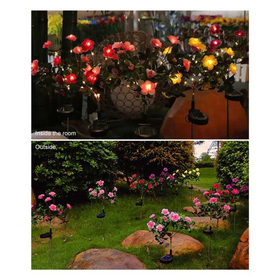 4Pcs Artificial Azalea Solar Light with Stake IP65 Waterproof Outdoor Garden Yard Pathway Patio Yard Lawn Faux Flower Decoration Lamp with 56 LED