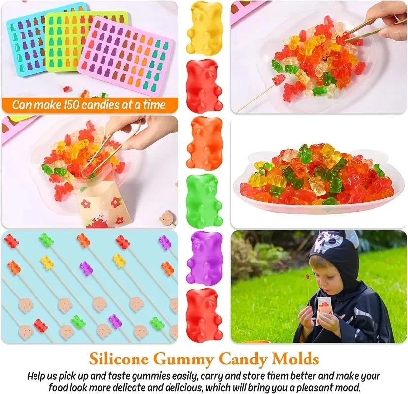 100/50x Gummy Bear Mold with Dropper Silicone Chocolate Mold Fondant Chocolate Candy Maker Moulds DIY Baking Decorating Tools