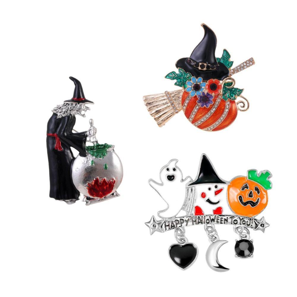 

3 шт. Цинковый сплав Цинковый сплав Хэллоуин Эмалевые значки Стразы Значок Привидения Уникальная брошь Тыква Хэллоуин 3Pcs