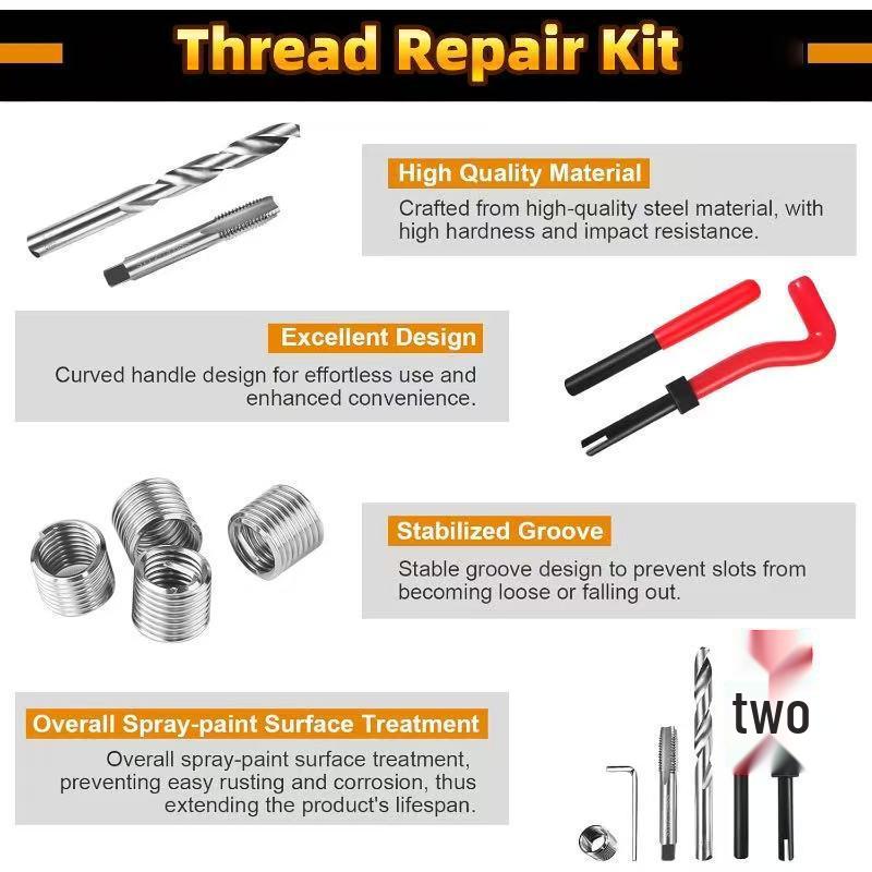 261-Piece Thread Repair Kit: Tap Drill Bits & Self-Tapping Inserts
