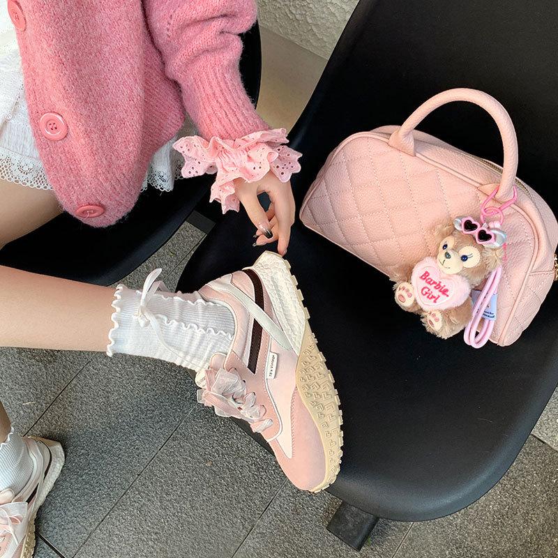 Dexun women's spring new thick-soled versatile color matching ribbon heightening dad shoes Forrest Gump ballet sneakers women