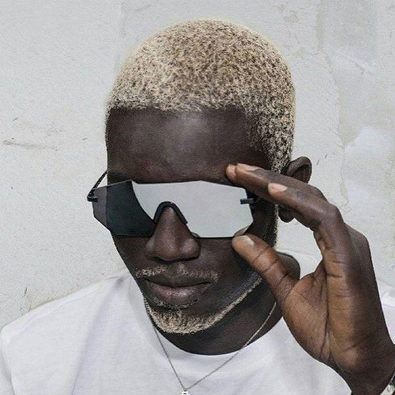 Oversize Metal Reflective Film Rimless Sunglasses Unisex Ocean Film Shades UV Protection Eyewear for Men Women