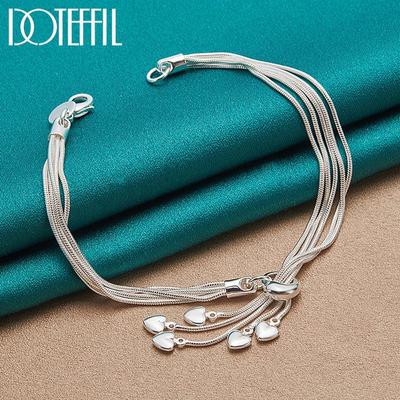 Bracciale con ciondolo a forma di cuore con catena a serpente in argento, bellissimi gioielli