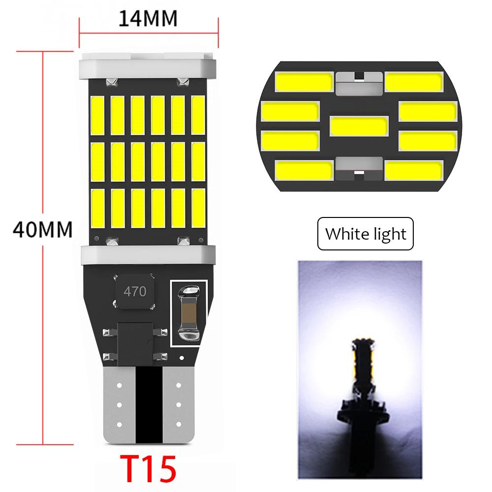 2Pcs High Power Auto Bulb White DC 12V-30V Car Reverse Back Light T15 W16W 45 SMD 4014  Turn Signal Lamp LED Canbus