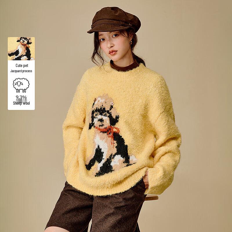 

INMAN 2025 Winter Women s Wool Blend Teddy Dog Crew Neck Sweater S
