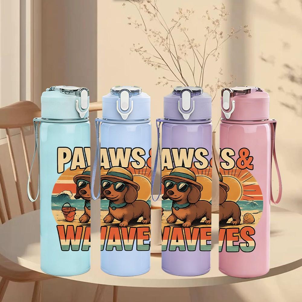 1PC Paws And Waves Surf Dog 750ml Color Plastic Sports Water Bottle Leakproof Flip Straw Lid Suitable for Sports Office Home Use