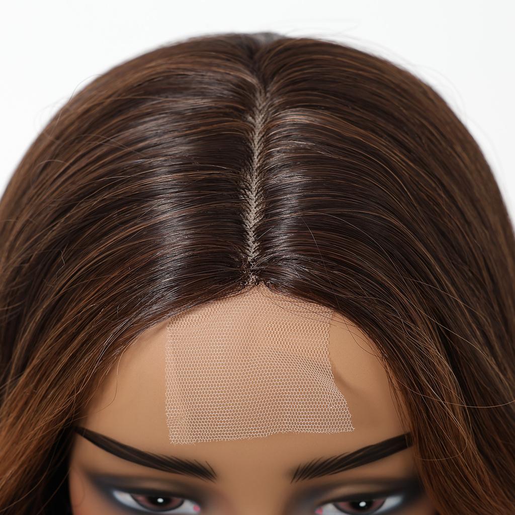 Brown Highlights Synthetic Wigs Hairline Lace Frontal Wave Layered Wigs for Women Ladies Daily Use Natural Wigs Heat Resistant