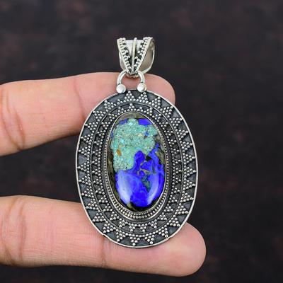 Ciondolo in malachite azzurrite Ciondolo in pietra preziosa naturale Gioielli fatti a mano Ciondolo vintage Ciondolo in argento sterling 925 Ciondolo con pietra portafortuna per regalo