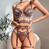 French  Embroidery Flower Soft Steel Ring Lace Bra Set Underwear