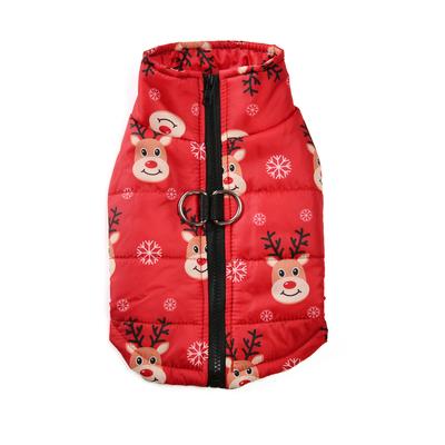 Winter Pet Clothes Cute Holiday Costume Christmas Deer Snowman Print Puppy Coat With D-ring For Small Medium Dog Cats Yorkshire