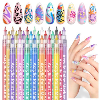 12 Colors Essentials Nail Art Pens Set Spring Summer Quick Dry Nail Polish Pens for Nail Art Design Drawing Liner Tools