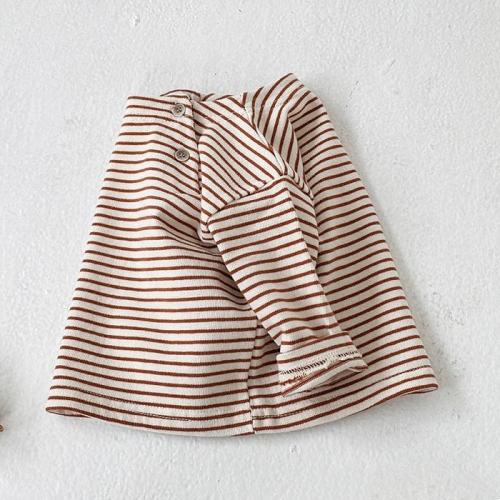 

Детская футболка в полоску на пуговицах, детский топ для мальчиков и девочек, повседневная весенняя одежда с длинными рукавами для мальчиков и девочек, спортивные костюмы, одежда 100 коричневый