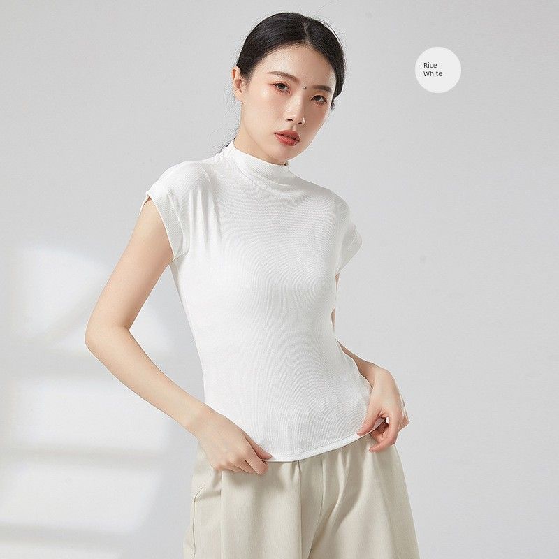 

Modern Dance Practice Clothes Turtleneck Short-Sleeved Women s Shirt Dancing Dress Classical Dance Silm Body Training Wear Outerwear T-shirt White short sleeve M