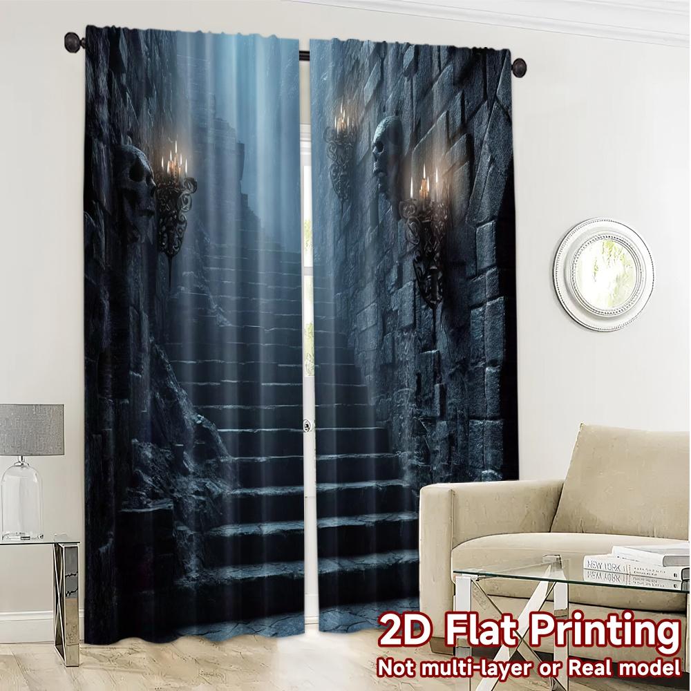 2pcs, 2D FLAT PRINTING Curtains (Without Rod) Dark Ascent Minimalist Modern Curtains Durable Polyester Curtains Decorations