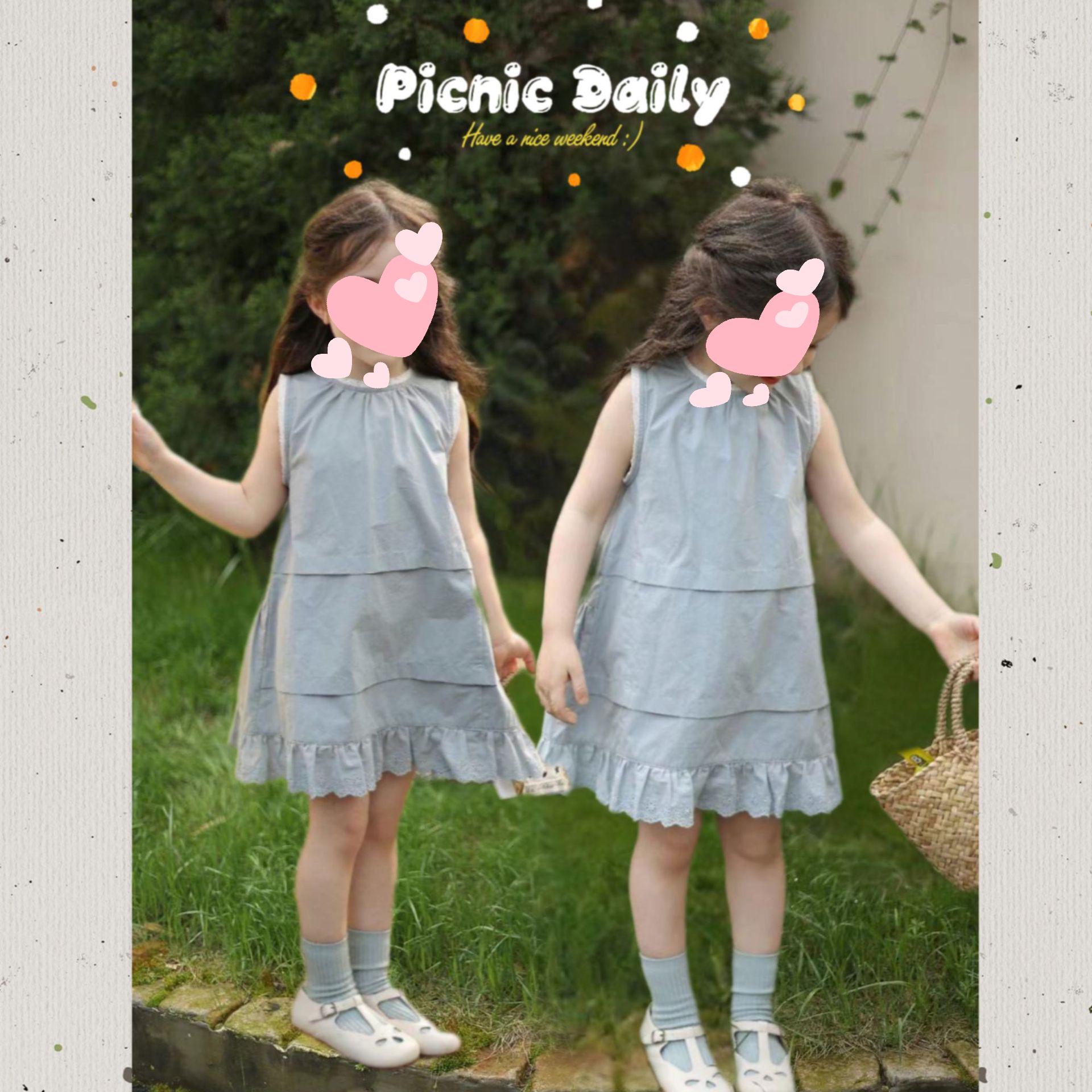 

Летнее платье с кружевной отделкой 2025: Модный жилет в западном стиле для маленьких девочек 120 cm синий