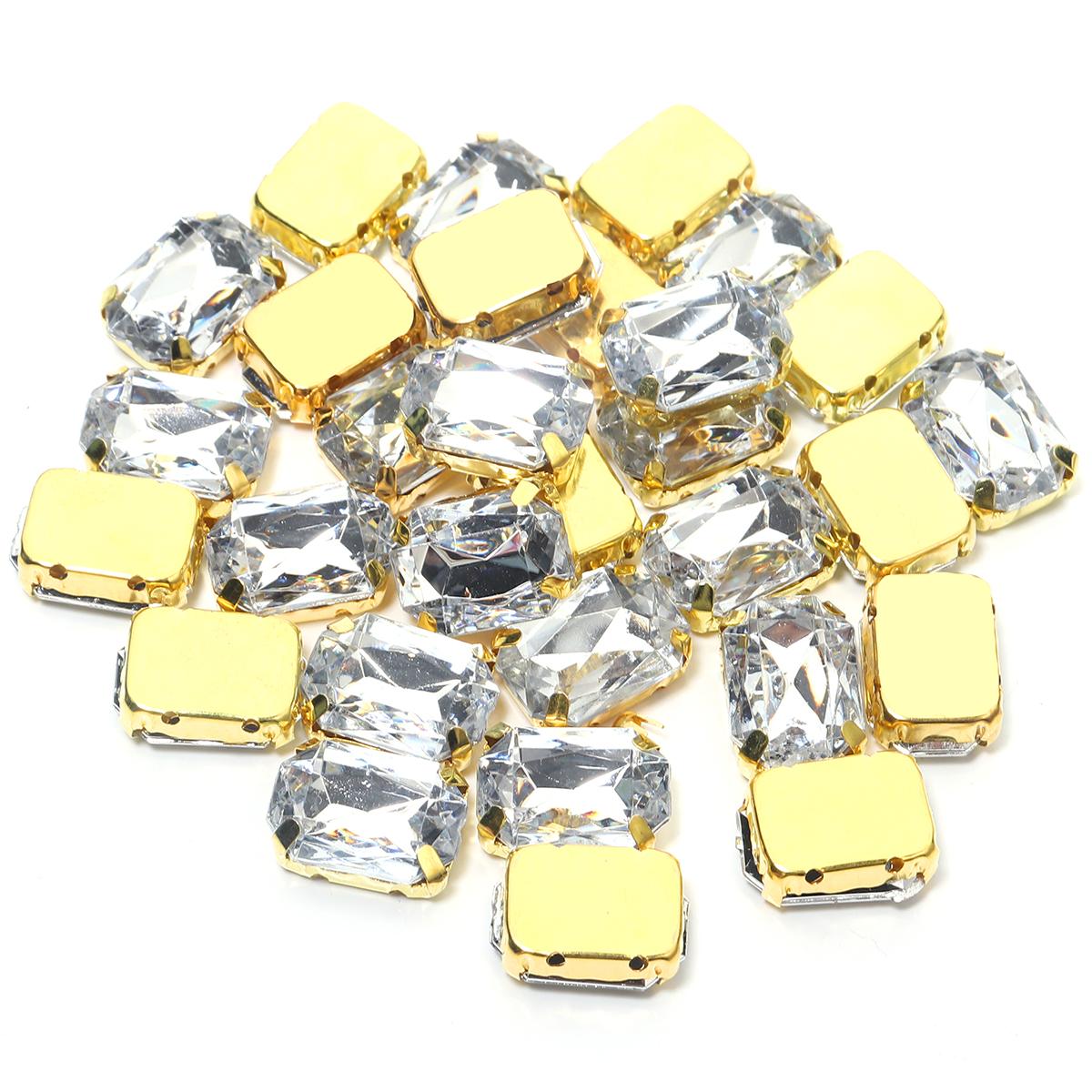 

30pcs/lot Square Acrylic Rhinestone Beads Stainless Steel Gold Bottom Sew On Rhinestones For DIY Clothing Headwear Jewelry Decor білий