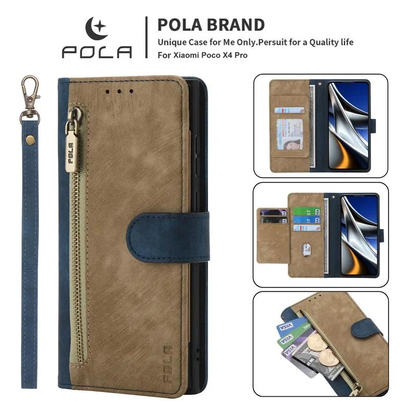 Lanyard Leather Zipper Wallet Card Phone Case For Xiaomi RedMi 14C 13C Note 14 Pro Plus 13 12 12S 11 11S 10S 9 Flip Stand Cover