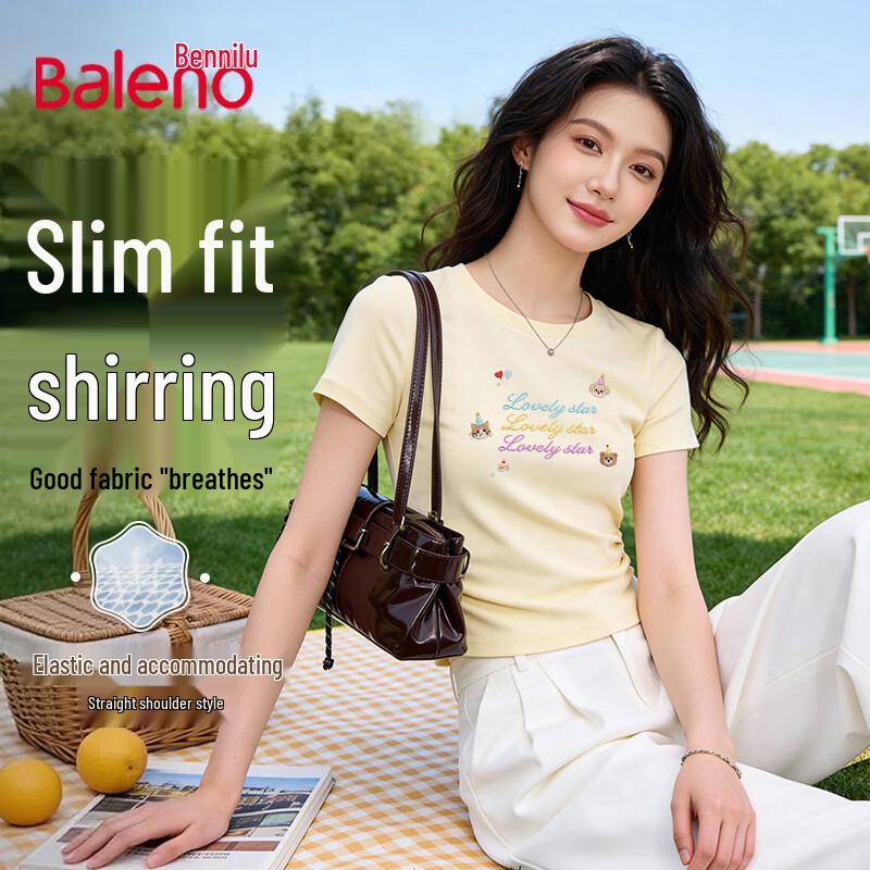 Baleno Women s Slim Fit Pleated Short Sleeve T-Shirt S