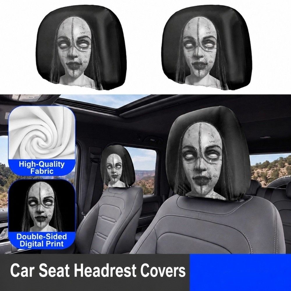2pcs Universal Car Headrest Covers Elastic Car Seat Covers Car Interior Accessories For Halloween