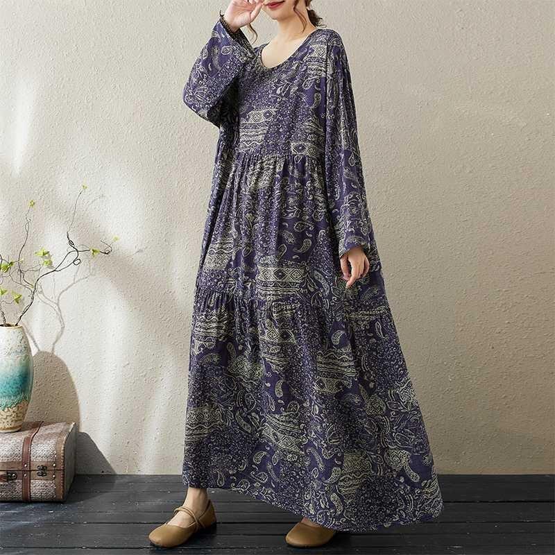 Round Neck Long Sleeve Loose Skinny Big Swing A-line Dress