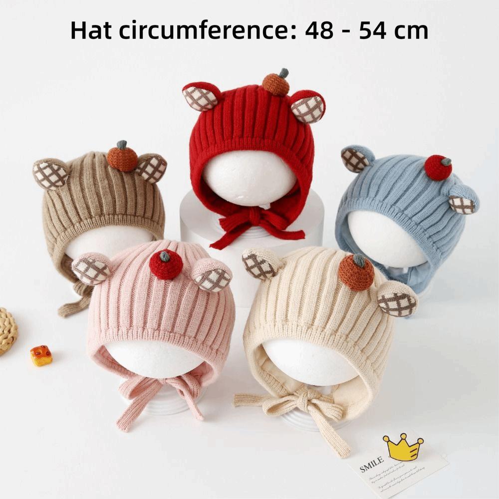Knitted Baby Winter Hat with Plaid Ear Details Earflap Beanie Infant Knit Hat Cold Weather Outings