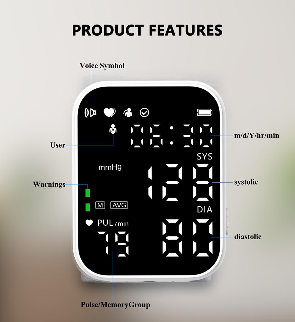 Wrist Chargeable Electronic Sphygmomanometer Telehealth Digital Tensiometer Digital Blood Monitor Pressure Wrist Chargeable
