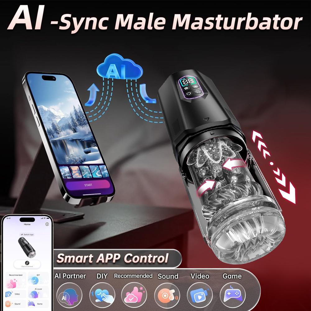 APP-Steuerung 7 Schub- und 7 Rotations-Zungenleck- und Vibrationsmodi, Freihand-Masturbator für Männer, Flugzeugbecher für Erwachsenenspielzeug