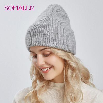 Brede Boord Gebreide Mutsen voor Dames Winter Angora Wolmengsel Muts Zacht Warm Hoge Kwaliteit Ski Mutsen