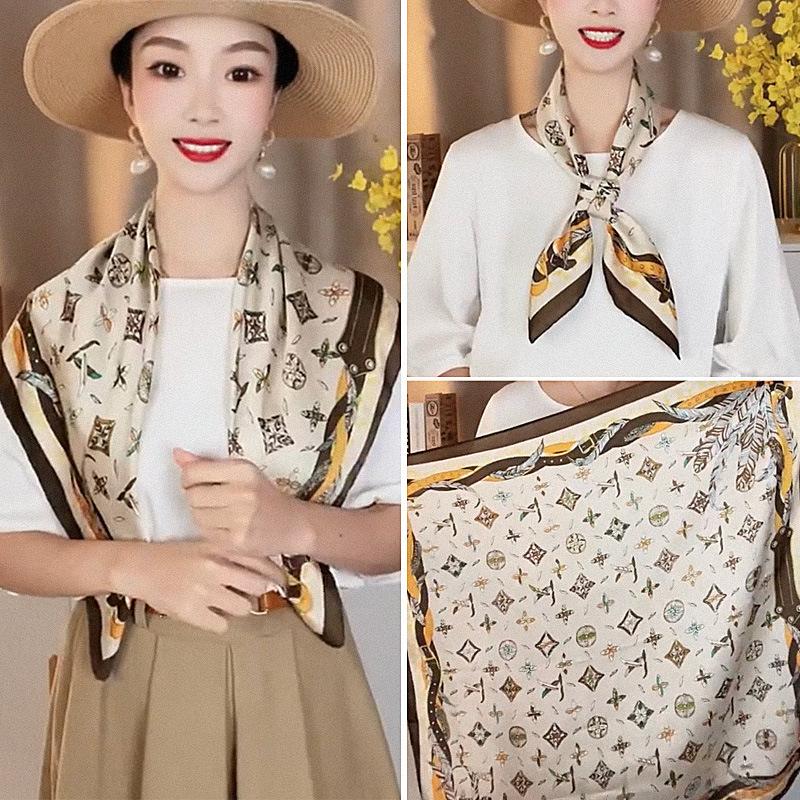 

Luxury Silk Square Scarf Women Satin Bandana Plaid Scarves Head Band Fashion Lady Hair Shawl Wrap Female Neckerchief Hijab One Size