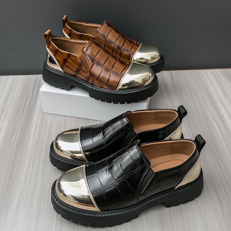 Fashion New Men Fashionable Loafers Men One-foot Thick-soled Anti-slip Height-increasing Leather Shoes British Business Shoes Size 38-46