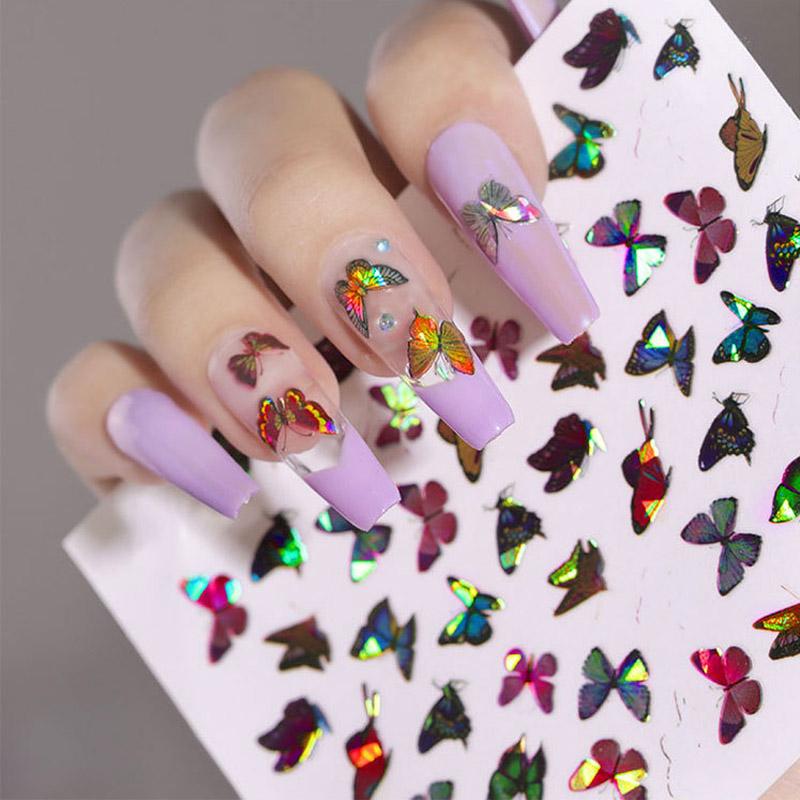 8 PC Holographic 3D Nails Stickers Nail Art Laser Butterfly Sticker Decal Butterflies Manicure Decoration Tool